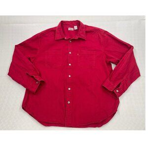 Levi's Red Cotton Denim Jean Western Cowboy Button Down Shirt Men's XL